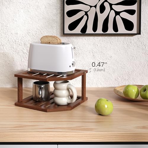 VERTORGAN 2 Tier Bamboo Plate Organizer - Brown Corner Shelf