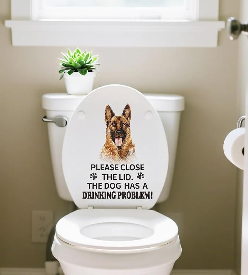 Funny German Shepherd Dog Toilet Lid Decal - Waterproof Vinyl Sticker