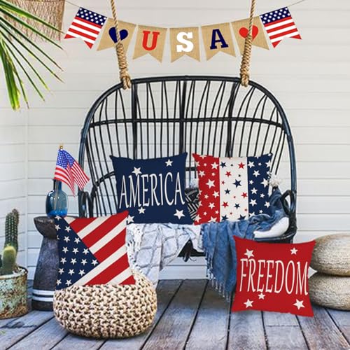 4th of July Velvet Throw Pillow Covers 18x18 (Set of 4) - Patriotic American Flag Decor