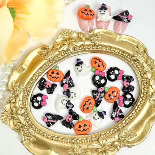 25Pcs 3D Halloween Nail Art Charms Cute Pumpkin Ghost Rhinestones