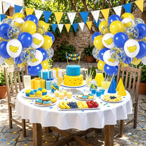 Blue Yellow White Balloon Kit 60pcs 12inch Latex Party Balloons with Print & Confetti