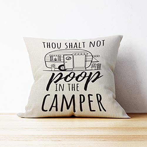 Funny Camper Throw Pillow Case - Thou Shalt Not Poop, 18x18 Inch, Beige7
