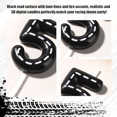 Racing Car Birthday Number 5 Candle Black and White Stripes Cake Topper