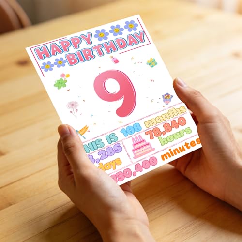 9th Birthday Card for Girl with Glitter Envelope - Premium Quality