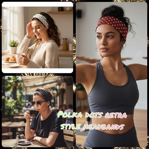 Polka Dot Headbands for Women 3-Pack Stretchy Non-Slip Hair Bands