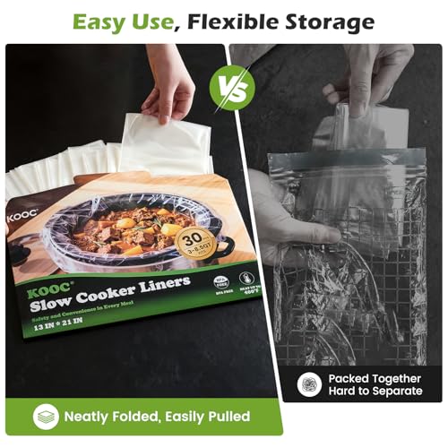 KOOC 30 Slow Cooker Liners, 13" x 21" for 3-8.5 Qt Pots, BPA Free