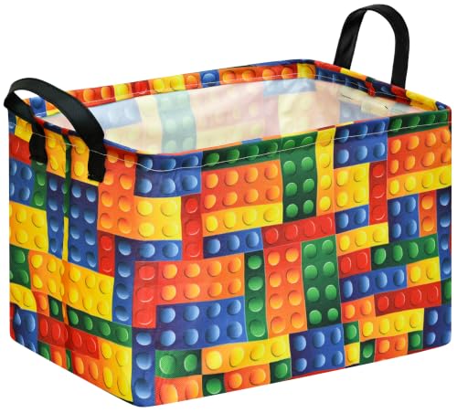 Colorful Building Brick Print Toy Storage Basket - Collapsible Toy Chest
