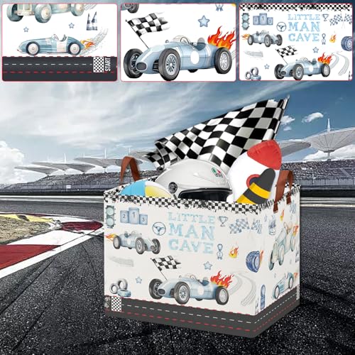 Vintage Blue Racing Car Laundry Hamper - Collapsible Toy Storage Bin