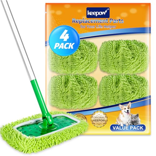 KEEPOW Reusable Mop Pads for Swiffer Sweeper - 4 Pack Microfiber Cleaning Cloths