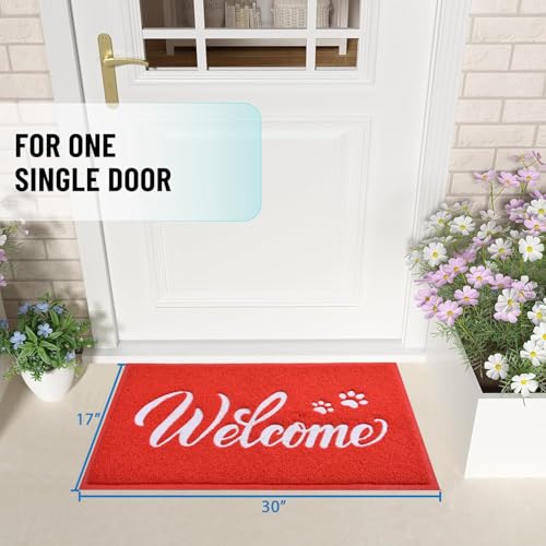 T.HENV 30x17.5 Waterproof Outdoor Christmas Door Mat - Red-White All-Season Welcome Rug