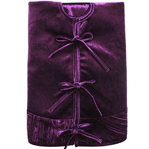 50 Inch Velvet Christmas Tree Skirt with Embroidered Flowers and Pleat Border - Purple