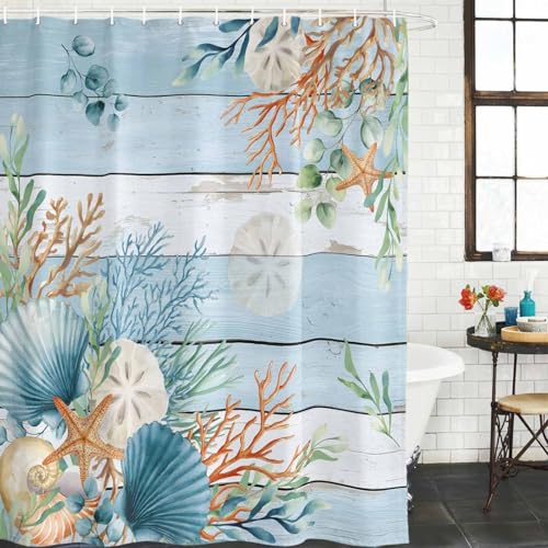 Picpeak Ocean Shells & Coral Shower Curtain, 72"x72" Waterproof Fabric