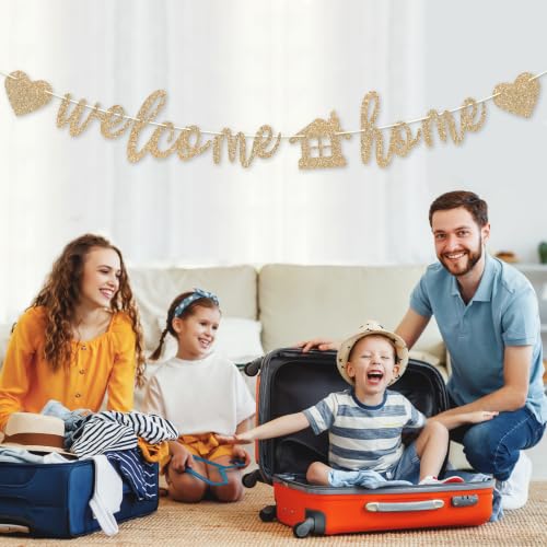 Pre-Strung Welcome Home Banner with Glitter - Champagne Gold
