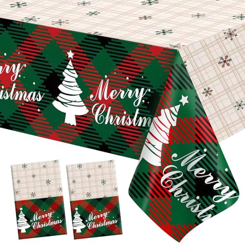 Lattice 2PCS Christmas Tablecloths Red Green Buffalo Checkered 54x108 Inch - Holiday Party Decor