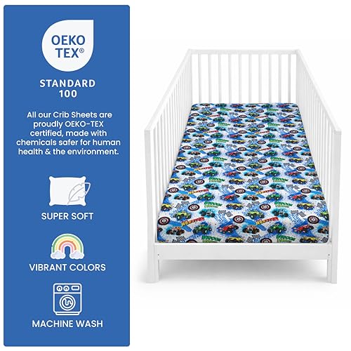 Monster Trucks Fitted Baby Crib Sheet - 1 Pack, Soft & Breathable