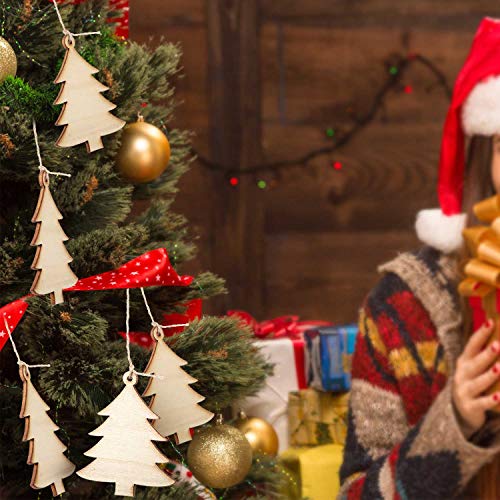 50 Pcs Wooden Christmas Tree Cutouts with Jute Ropes - Holiday Decor & Craft Supplies