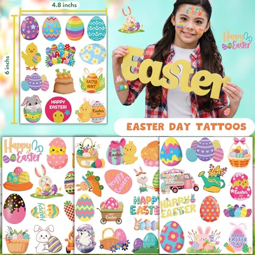 Easter Temporary Tattoos for Kids - 50 Pcs Cute Bunny & Egg Party Favors