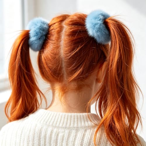 Blue Furry Hair Scrunchies 2PCS Soft Plush Ponytail Holders Y2K