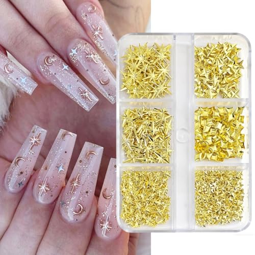 GUAACCB 3D Gold & Silver Star Nail Charms - 2 Box Celestial Metal Jewels