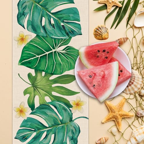 Tropical Monstera Palm Leaves Table Runner - 13x36 Inches