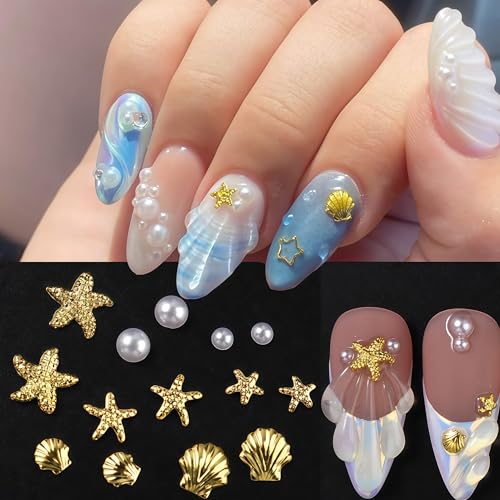 Starfish Nail Charms 3D Beach Seashell Rhinestones 300Pcs