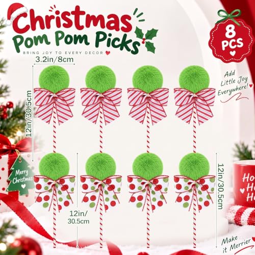 8 Pack Lime Green Furry Christmas Tree Picks - 12 Inch Tree Toppers