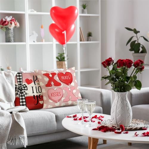 Valentine's Day Throw Pillow Covers 18x18 - Set of 4 Heart Candy Designs