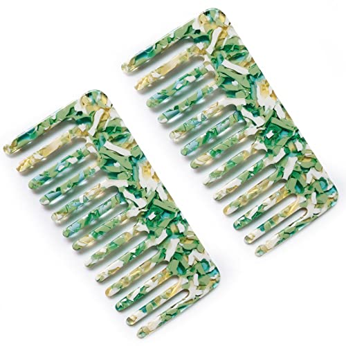 Cellulose Wide Tooth Detangling Comb 2 Pack - Green Hair Comb