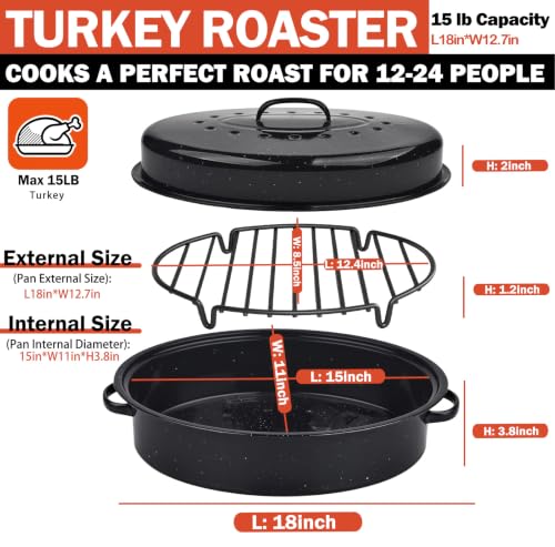 18 Inch Turkey Roasting Pan with Nonstick Rack and Lid - Large Oven Roast Pan