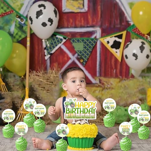 Tractor Birthday Decoration Set - 13pcs Cake & Cupcake Toppers
