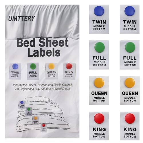 Umttery Bed Sheet Labels, 8-Pack for TWIN/FULL/QUEEN/KING Sizes - Easy Size Identification