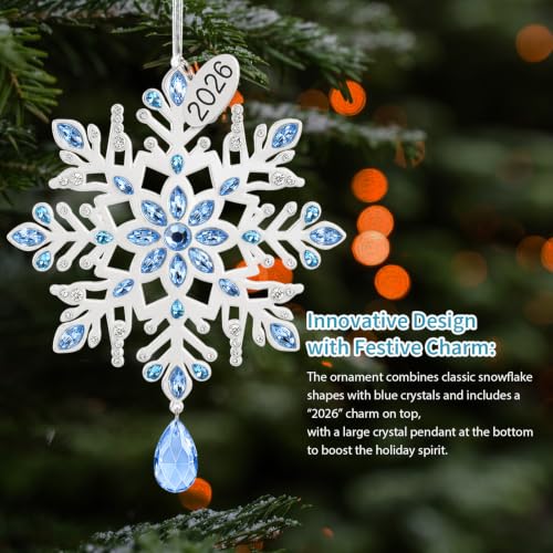 Mi Light Blue Snowflake Christmas Tree Ornament - 2026 Dated Keepsake, 5 Inch with Crystals