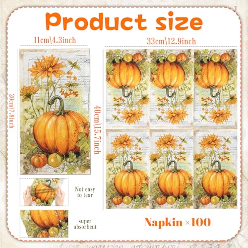 100-Pack Thanksgiving Paper Napkins - Pumpkin Design for Fall Decor