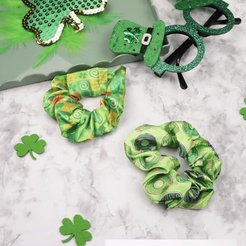 Needzo St. Patrick's Day Cotton Scrunchies 5-Pack Green Shamrock Hair Accessories