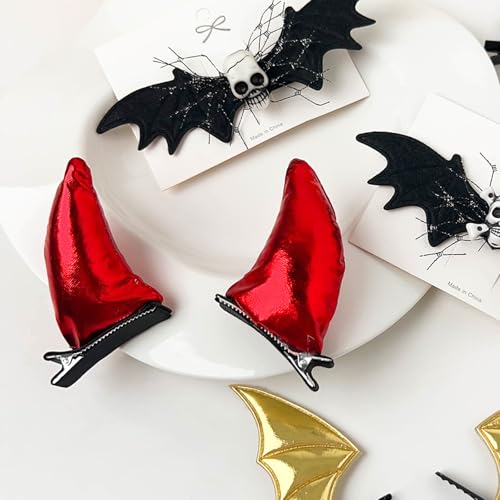 WLBON Red Devil Horns Hair Clips 3 Pairs Halloween Vampire Costume Barrette