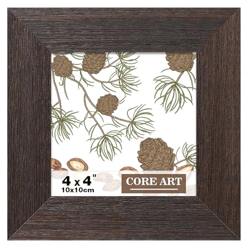 CORE ART 4x4 Picture Frame, Rustic Brown Solid Wood Farmhouse Decor