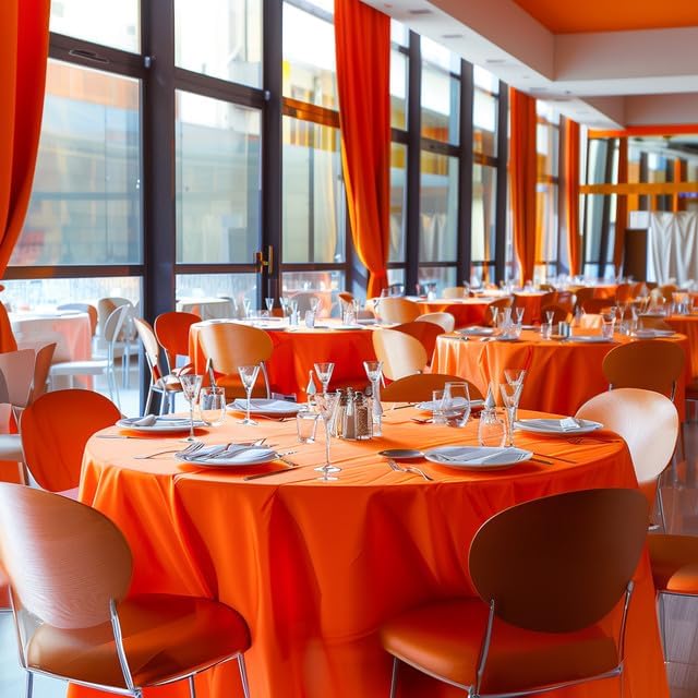 Niuara Orange Plastic Tablecloths - 84" Round Disposable Covers for Holiday Parties | 4 Pack