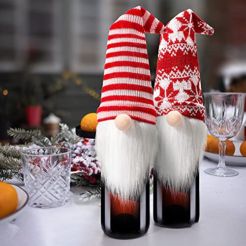 Honeydak 16 Pcs Christmas Gnome Wine Bottle Covers Knit Hat Party Decor