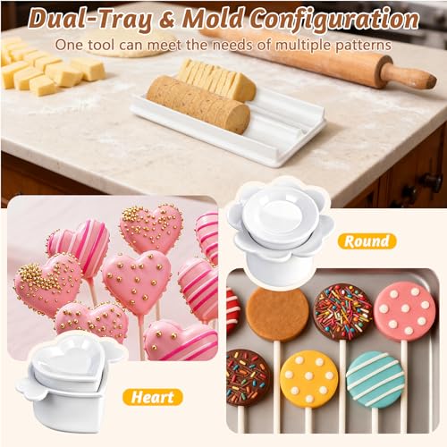 Cake Pop Cutter and Mold Set with 8.7-Inch Tray – Heart & Round Shapes, BPA-Free Food-Safe