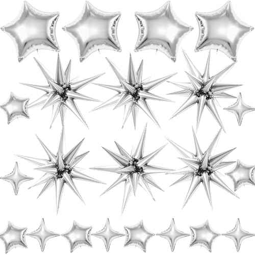 22 Pcs Silver Star Balloons - 22/18/10 Inch Foil Mylar Set