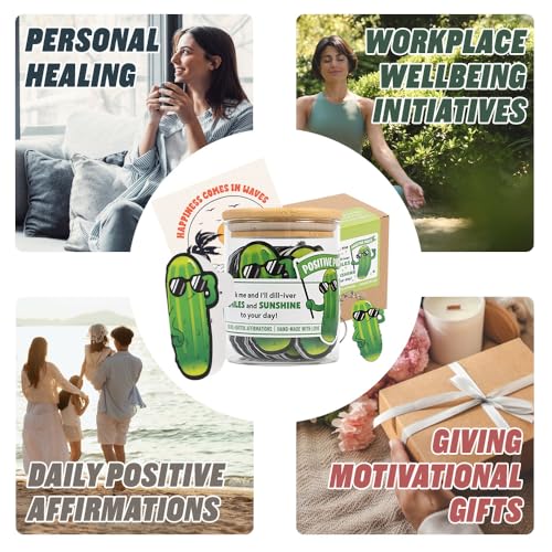 Pickle Glass Jar with Affirmation Cards & Keychain - Emotional Support Gift for Women