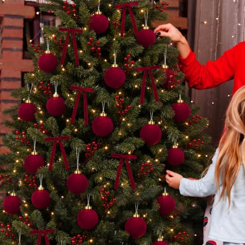 Burgundy Christmas Velvet Ornament Set with Balls Bows & Berries - 51 Pieces
