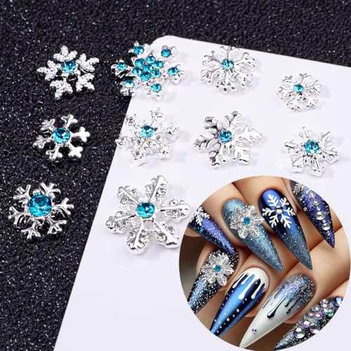 22Pcs Blue Snowflake Nail Charms 3D Alloy Rhinestones for Holiday DIY Nail Art