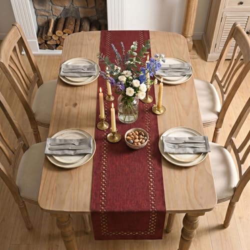 Red Rustic Geometric Table Runner 13x36 Inch for Christmas & Holiday Decor