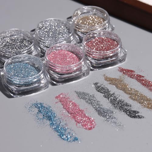 FSpronail Reflective Glitter Powder Set - 6 Colors Diamond Shimmer Dust