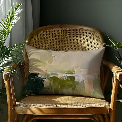 Abstract Olive Green Boho Pillow Cover 20x12, Double-Sided