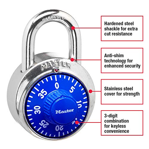Master Lock 3-Digit Combination Padlock for Gym and School Lockers - Blue