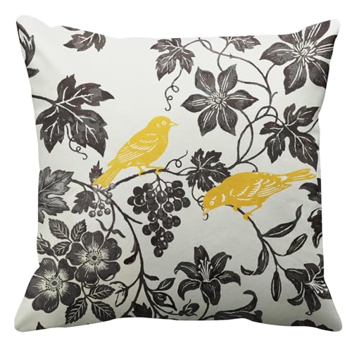 Emvency Vintage Floral Bird Throw Pillow Cover, 16x16 Inch Gray Velvet