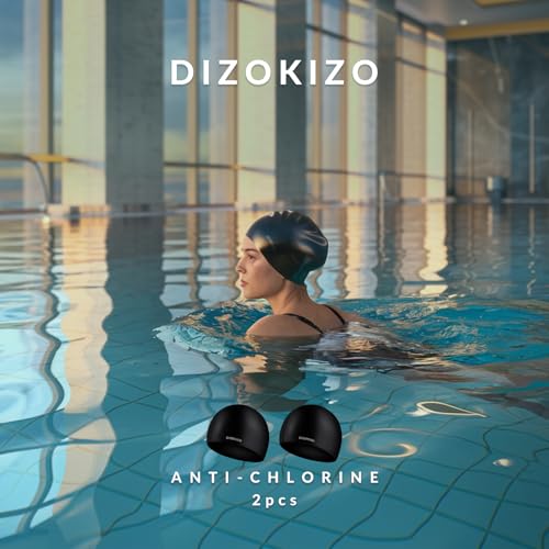 2pcs High Elasticity Silicone Swim Cap for Women and Men, Comfortable Non-Slip Swimming Caps for Long and Short Hair, Durable Waterproof Swim Hats for Adults, Keep Hair Dry