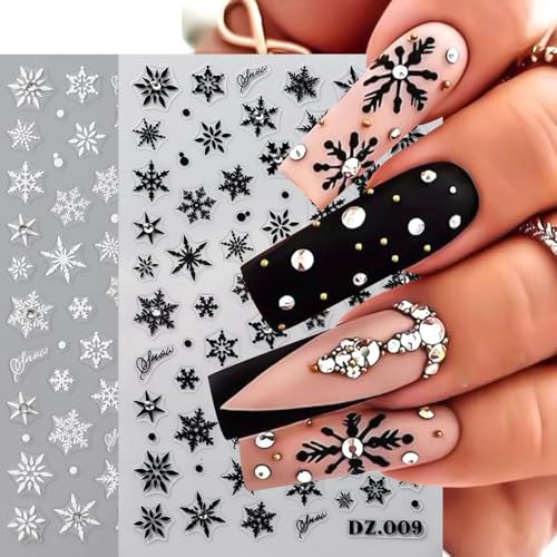 Snowflake Nail Stickers 3D Embossed Christmas Nail Decals 4 Sheets